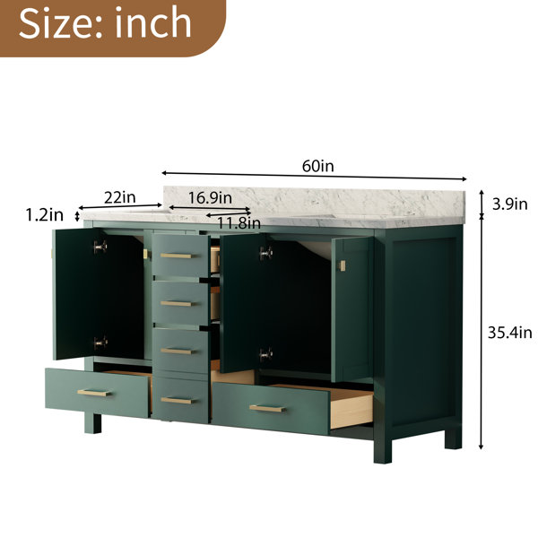 CASAINC Dreamway 60" W Double Bathroom Vanity Solid Wood Vanities With ...